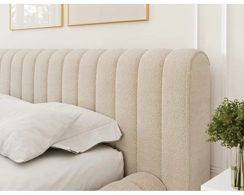 Béžová čalúnená dvojlôžková posteľ s úložným priestorom s roštom 160x200 cm Carilla – ELTAP