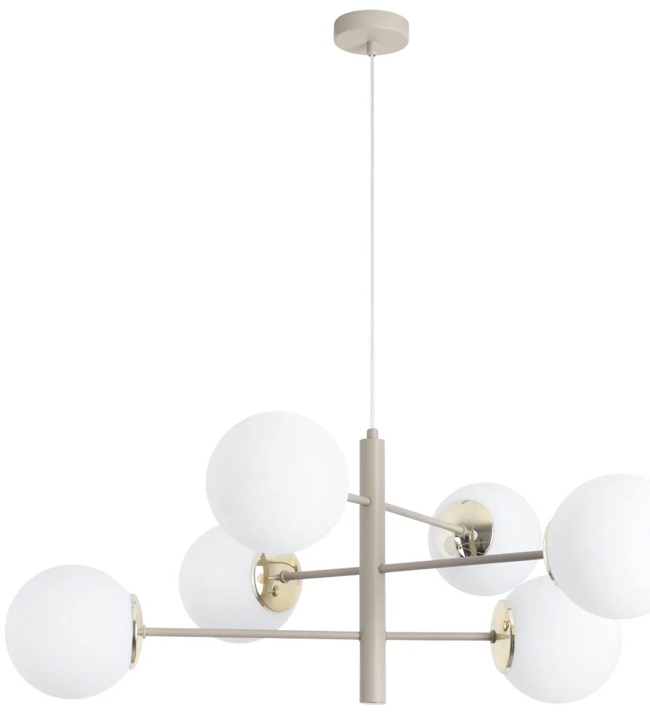 Závesné svietidlo Florence, 6x biele sklenené tienidlo, be/g