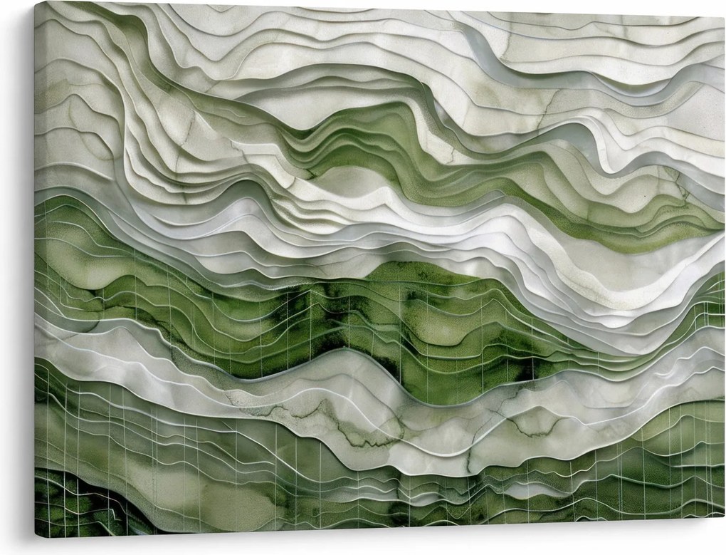 Obraz - Zelenobiele vlnky (70x50 cm)