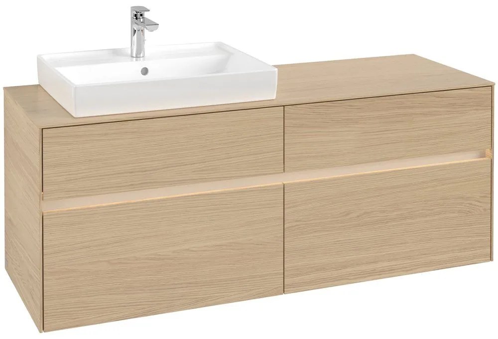 VILLEROY &amp; BOCH Collaro závesná skrinka pod umývadlo na dosku (umývadlo vľavo), 4 zásuvky, s LED osvetlením, 1400 x 500 x 548 mm, Nordic Oak, C085B0VJ