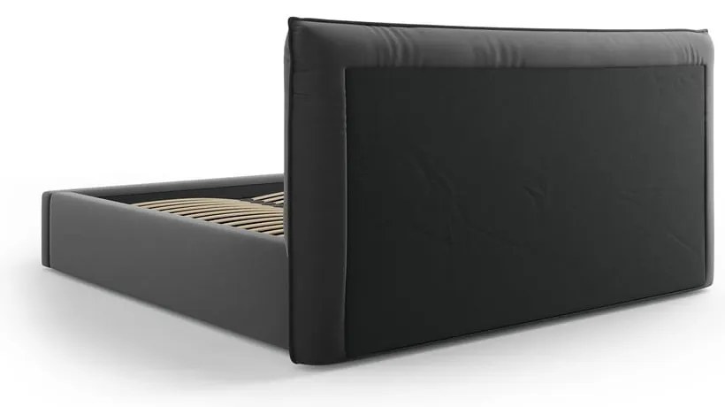Tmavosivá čalúnená dvojlôžková posteľ s úložným priestorom a roštom 160x200 cm Elio – Milo Casa