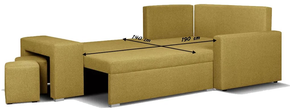 Rohová sedacia súprava s funkciou spania MODO2 s taburetkami Žltá