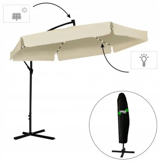 Záhradný slnečník s ochranným obalom a LED osvetlením BANANA 300 cm béžový