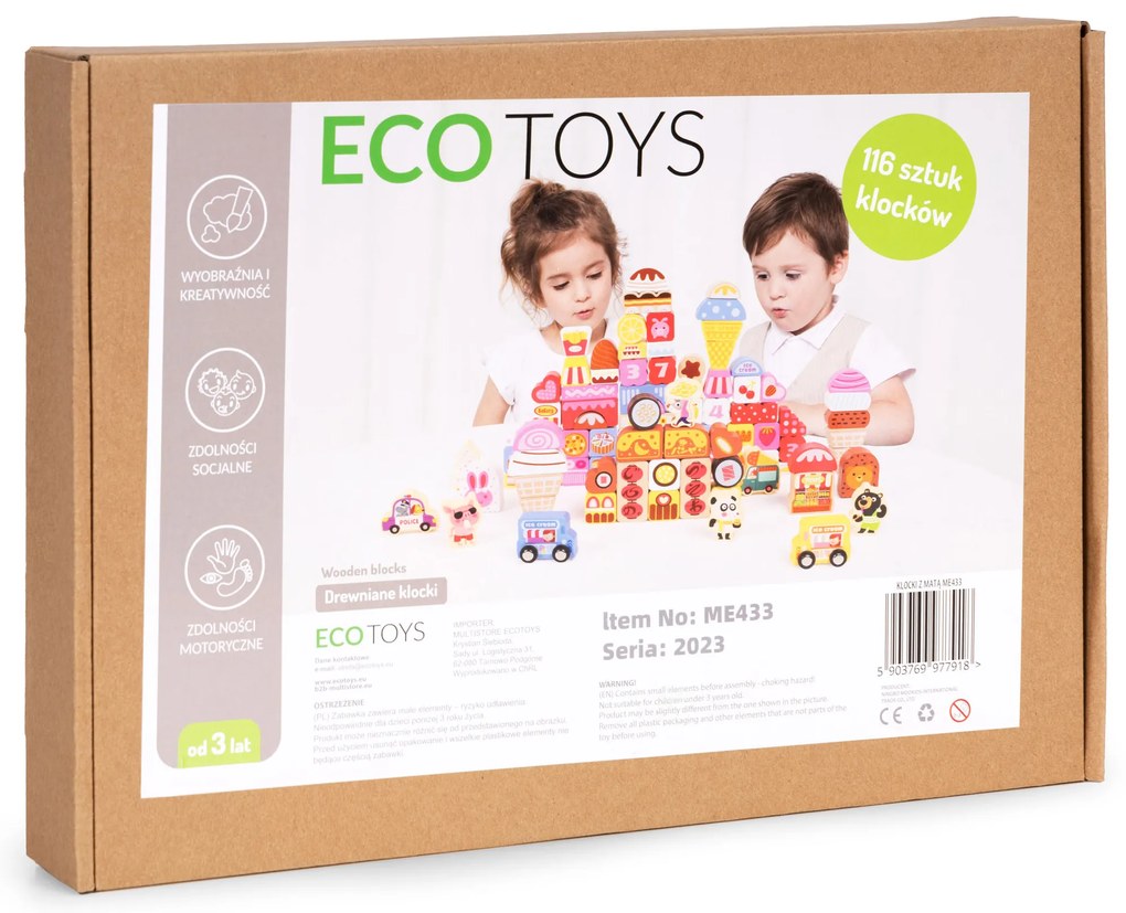 WELLHOX Vzdelávacia sada drevených kociek - Candy city 116 ks.