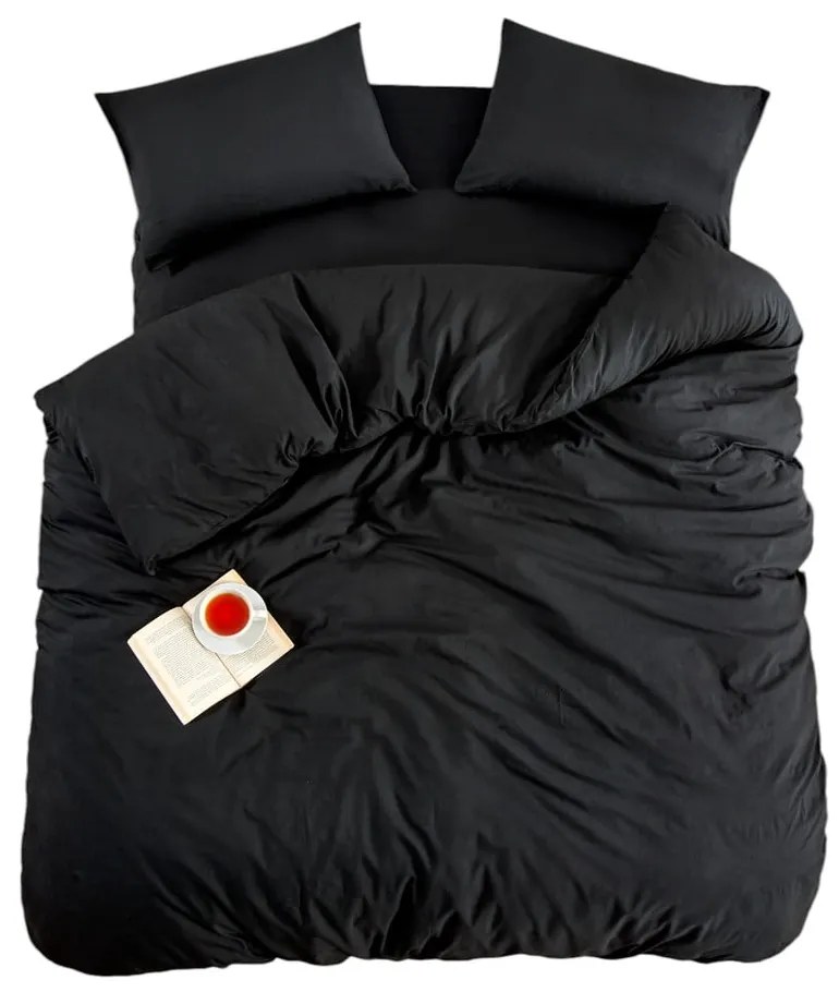 Čierne obliečky na jednolôžko/predĺžené s plachtou/3-dielne 160x220 cm Classic – Mila Home