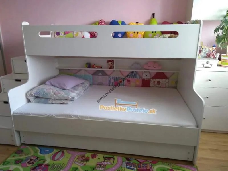 Poschodová posteľ s prístelkou MAX 3 rozšírená 200x120 biela - biela
