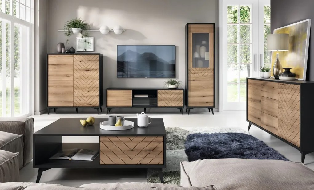 Široká komoda so zásuvkami Diamond, čierna/dub