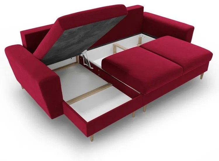 Červená zamatová rozkladacia/s úložným priestorom rohová pohovka Kyoto – Cosmopolitan Design