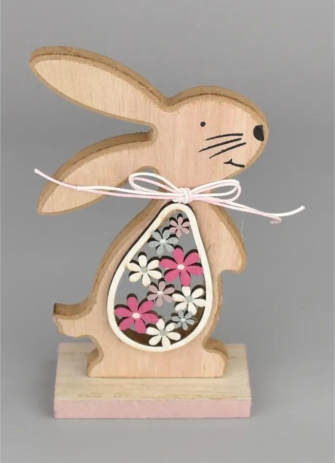 Veľkonočný drevený zajačik Hubert ružová, 15 cm