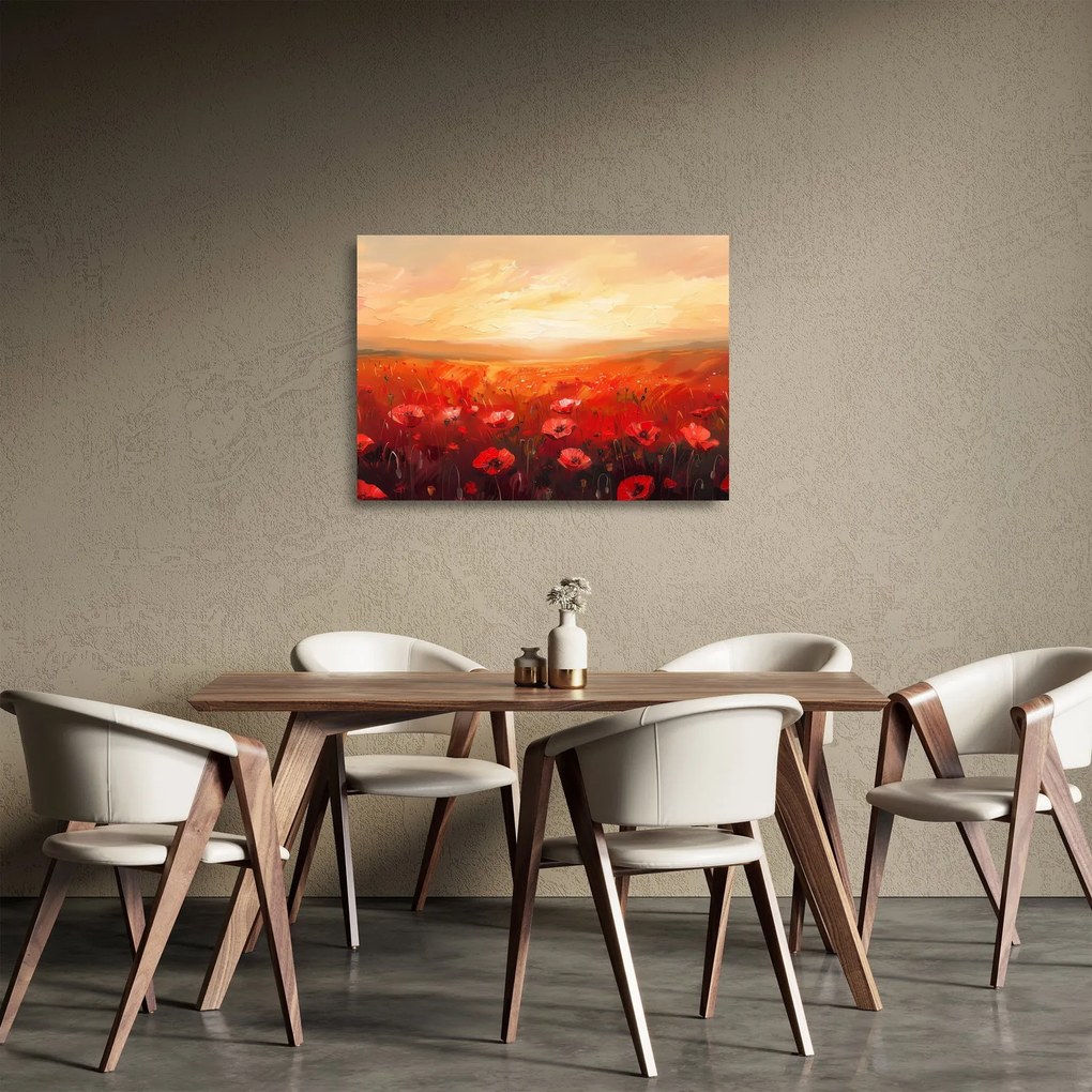 Sklenený obraz - Pole vlčích makov (70x50 cm)