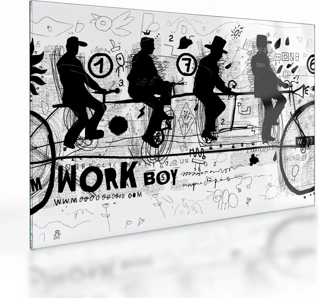 Sklenený obraz - Tímová práca, jazda na bicykli (70x50 cm)