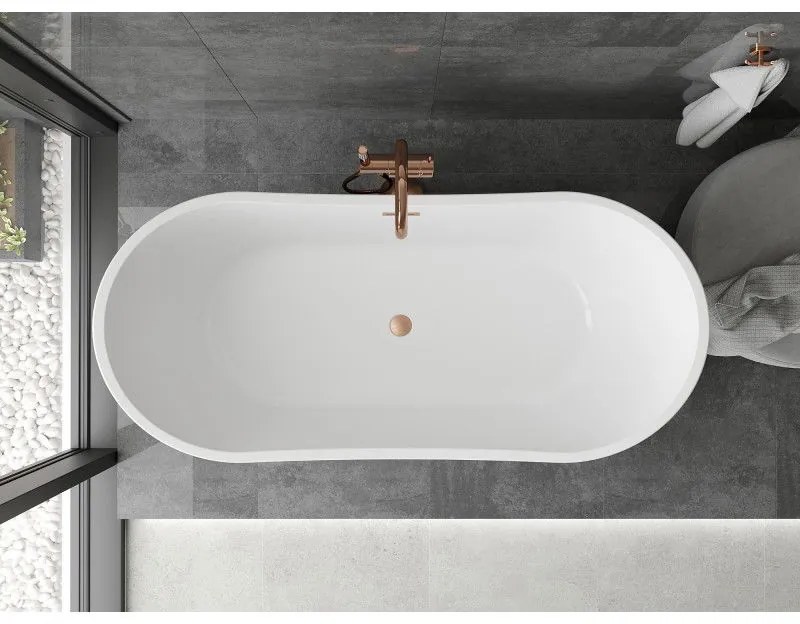 Mexen Montana, voľne stojaca vaňa 180 x 90 cm, biela, medený prepad, 52011809000-65