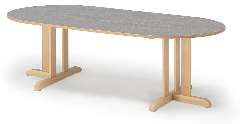 Stôl KUPOL, oválny, 2000x800x600 mm, linoleum - šedá, breza