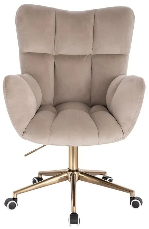 LuxuryForm DESIGN Kreslo AURORA VELUR na zlatej podstave s kolieskami - latte