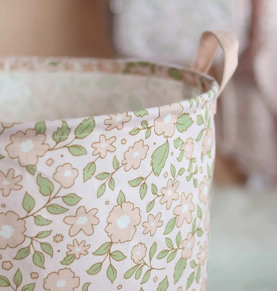 A Little Lovely Company - úložný kôš na hračky - kvetiny na ružovej