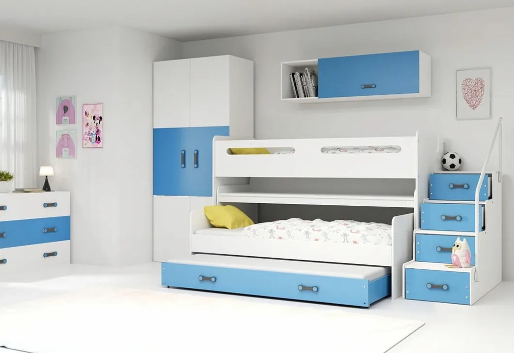 Interbeds Trojlôžková poschodová posteľ Max1 200x80cm bielo modrá