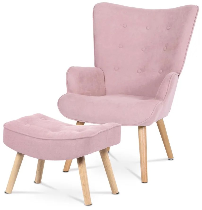 Kreslo ušiak s podnožkou AK-302 PINK2, poťah ružová látka
