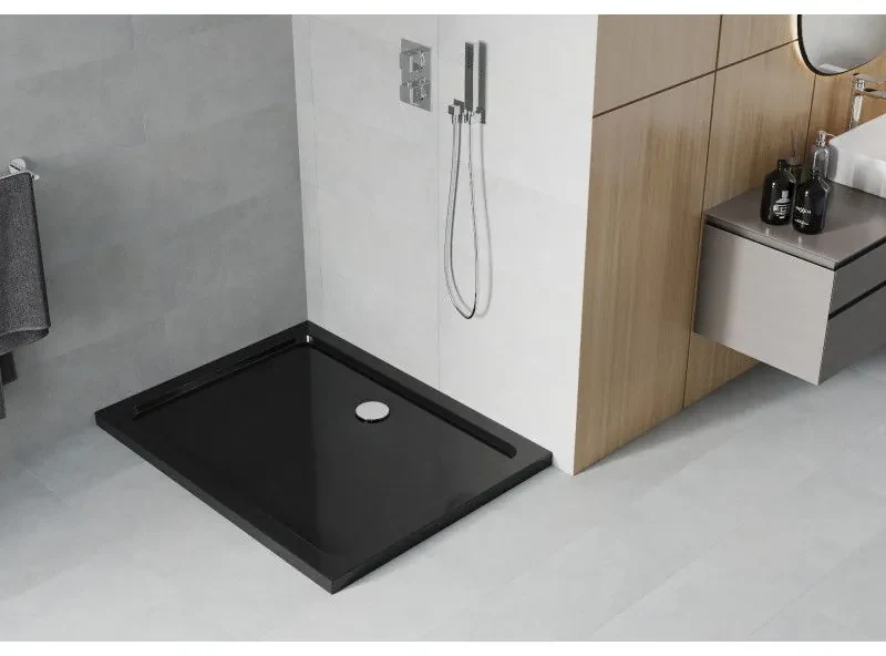 Mexen Slim, obdĺžniková sprchová vanička 110x100x5cm + chrómový sifón, čierna, 40701011