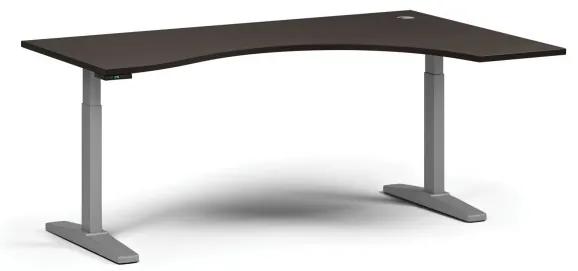 Výškovo nastaviteľný stôl, elektrický, 675-1325 mm, ergonomický pravý, doska 1800x1200 mm, sivá podnož, wenge