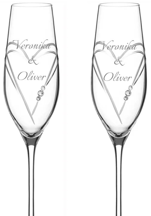 Dekorant Svadobné poháre na šampanské Aphrodite s krystaly Swarovski 2KS VARIANTA 1