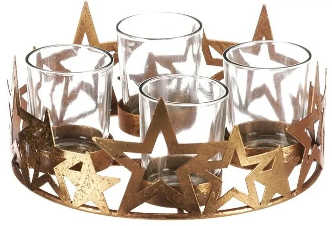 Adventný svietnik s kalíškami Hviezda, kov, zlatá, 18 x 18 x 8 cm