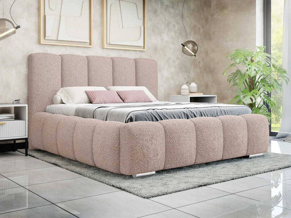 Čalúnená manželská posteľ Lisko Boucle, Rozmer postele: 180x200, Farby: Abriamo 07