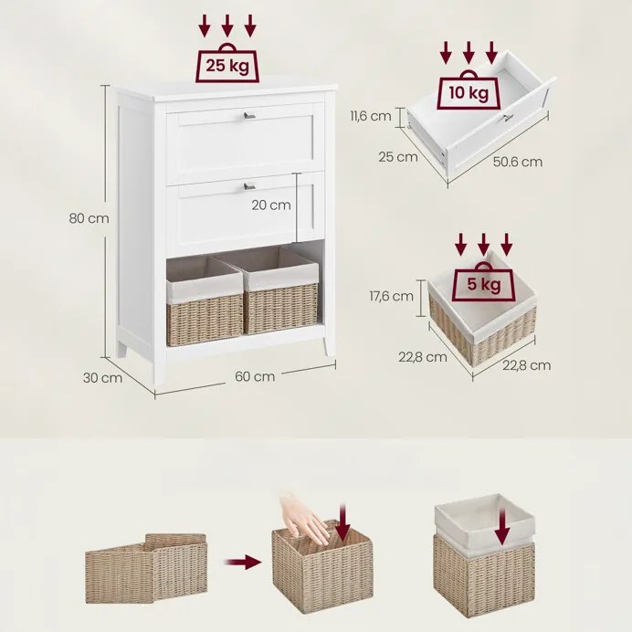Autronic BONTEC Kúpeľňová skrinka 60x30x80cm, mdf, biela, AUK-E1054 WT Farba: Biela
