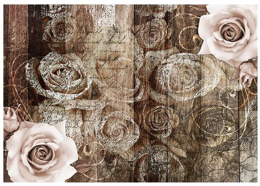 Artgeist Fototapeta - Old Wood & Roses Veľkosť: 200x140, Verzia: Standard