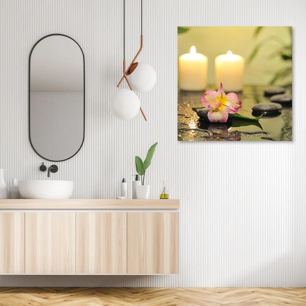Obraz na plátně, Svíčky a orchidej zen - 40x40 cm