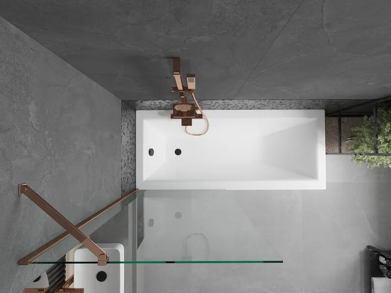Mexen Next, vaňová  zástena 1-krídlová 80 x 150 cm, fixné krídlo, 6 mm číre sklo, ružové zlato profil, 895-080-000-00-00-60
