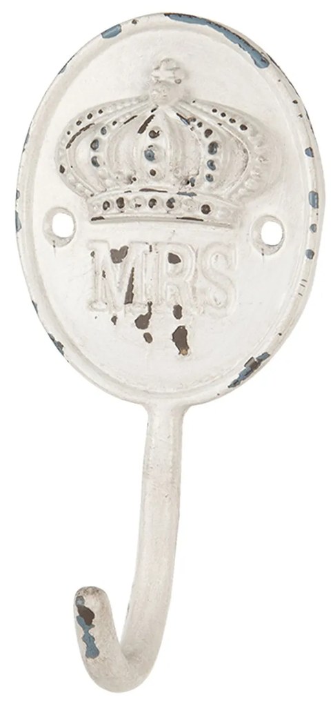 Kovový biely háčik s patinou Mrs - 6 * 4 * 12 cm