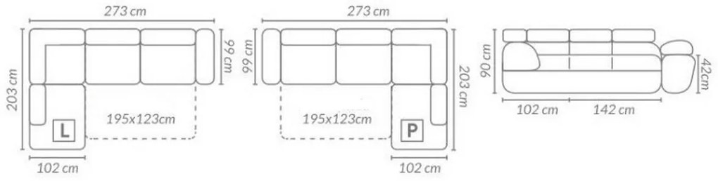 Rohová rozkladacia sedačka ASTON, 273x70/85x203, sioux 1115/lux 13, pravý roh