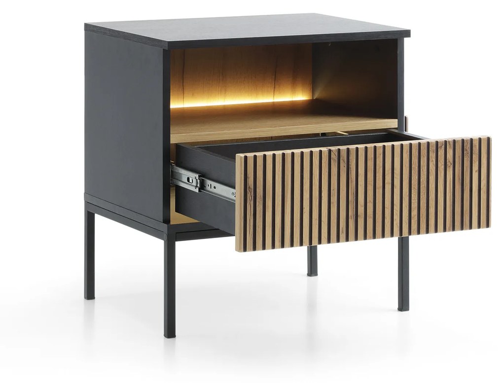 Nočný stolík Sento s LED osvetlením 54 cm dub wotan/čierny