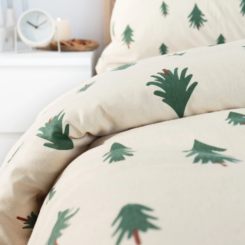 Goldea flanelové posteľné obliečky - stromčeky na režnom 140 x 220 a 70 x 90 cm