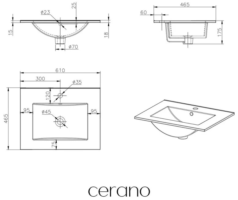 TUANA CERANO - Umývadlo keramické Todo - nábytkové - biela lesklá - 61x46,5 cm, CER-431593