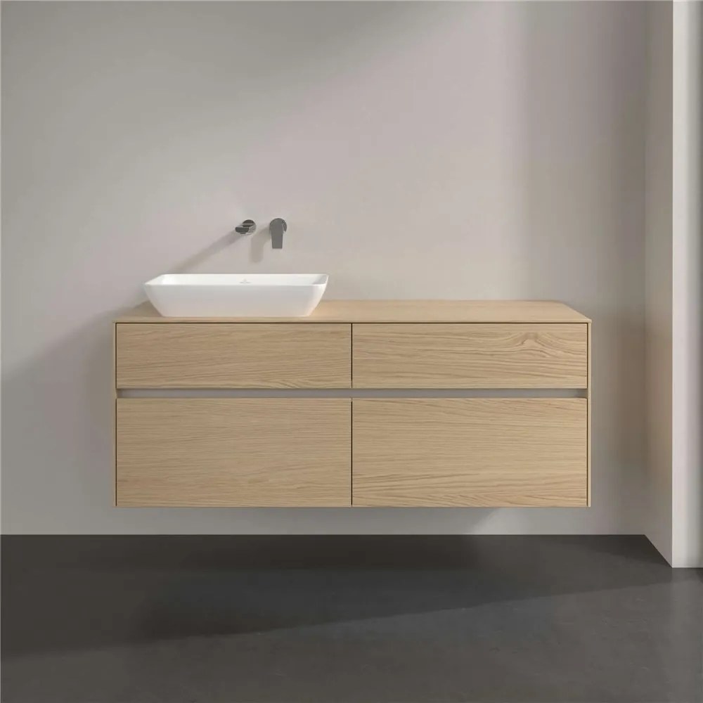 VILLEROY &amp; BOCH Collaro závesná skrinka pod umývadlo na dosku (umývadlo vľavo), 4 zásuvky, s LED osvetlením, 1400 x 500 x 548 mm, Nordic Oak, C117B0VJ