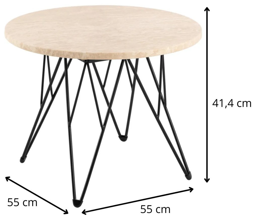 Odkladací stolík Prunus 55 cm béžový mramor/čierny
