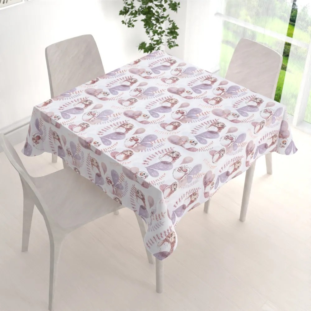 Biante Detský bavlnený štvorcový obrus Sandra SA-284 Hnedé sovy 140x140 cm