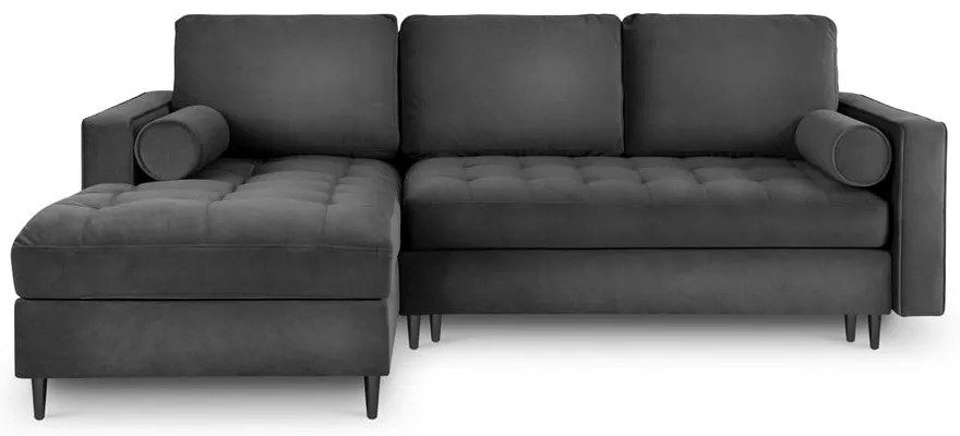 Tmavosivá zamatová rozkladacia rohová pohovka Milo Casa Santo, ľavý roh