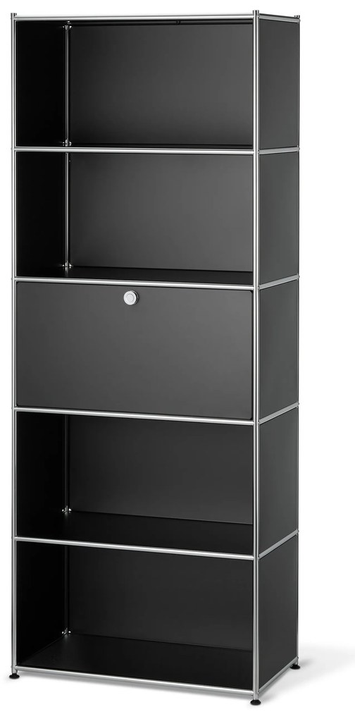 Vysoký kovový regál »CN3« s výklopnou priehradkou, čierny