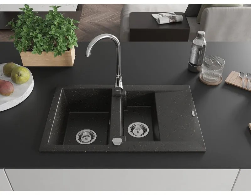 Mexen Gaspar - drez granitový 73,7x47,5cm, 1,5-komorový, čierna-zlatá, 6507731505-75