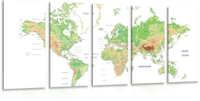 5-dielny obraz klasická mapa sveta s bielym pozadím - 100x50