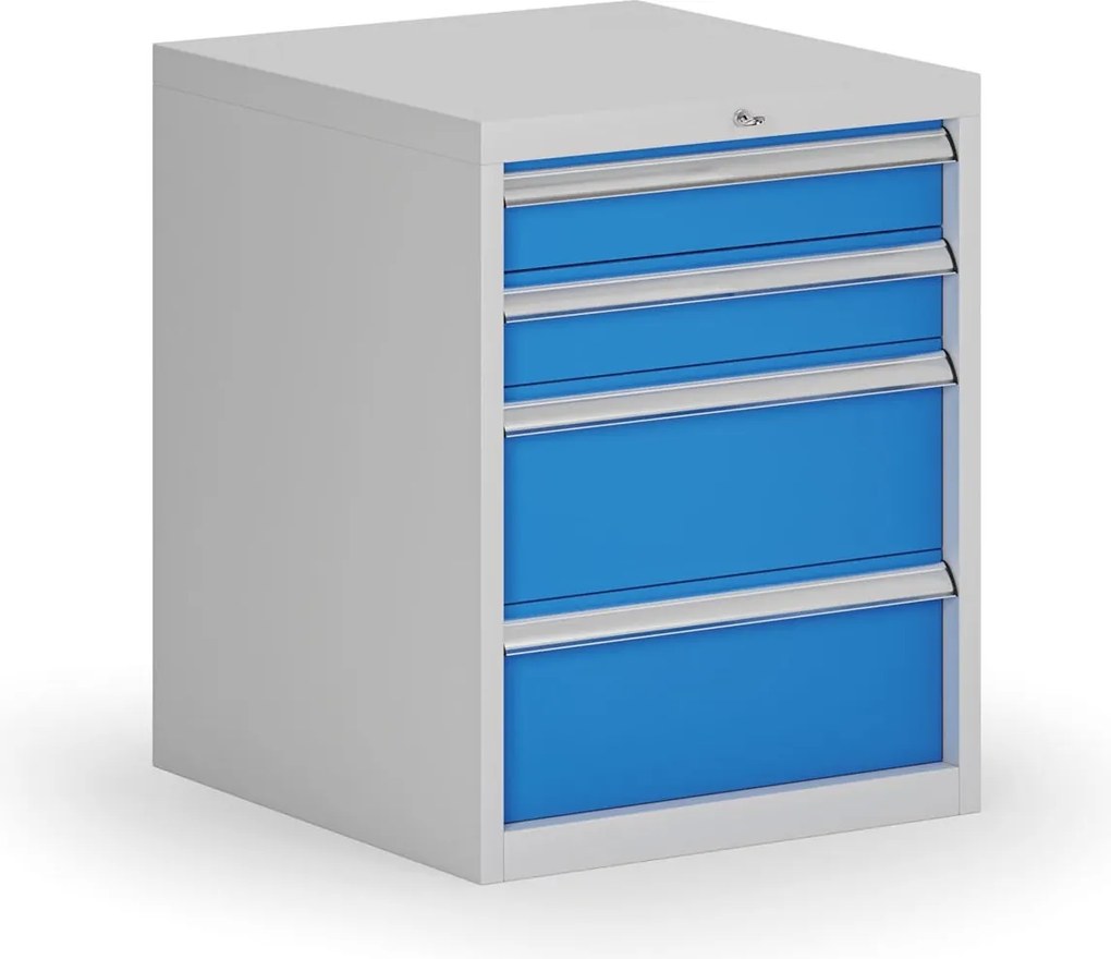 Závesný dielenský box k stolu G8, 4 zásuvky, 560 x 600 x 700 mm, modrá