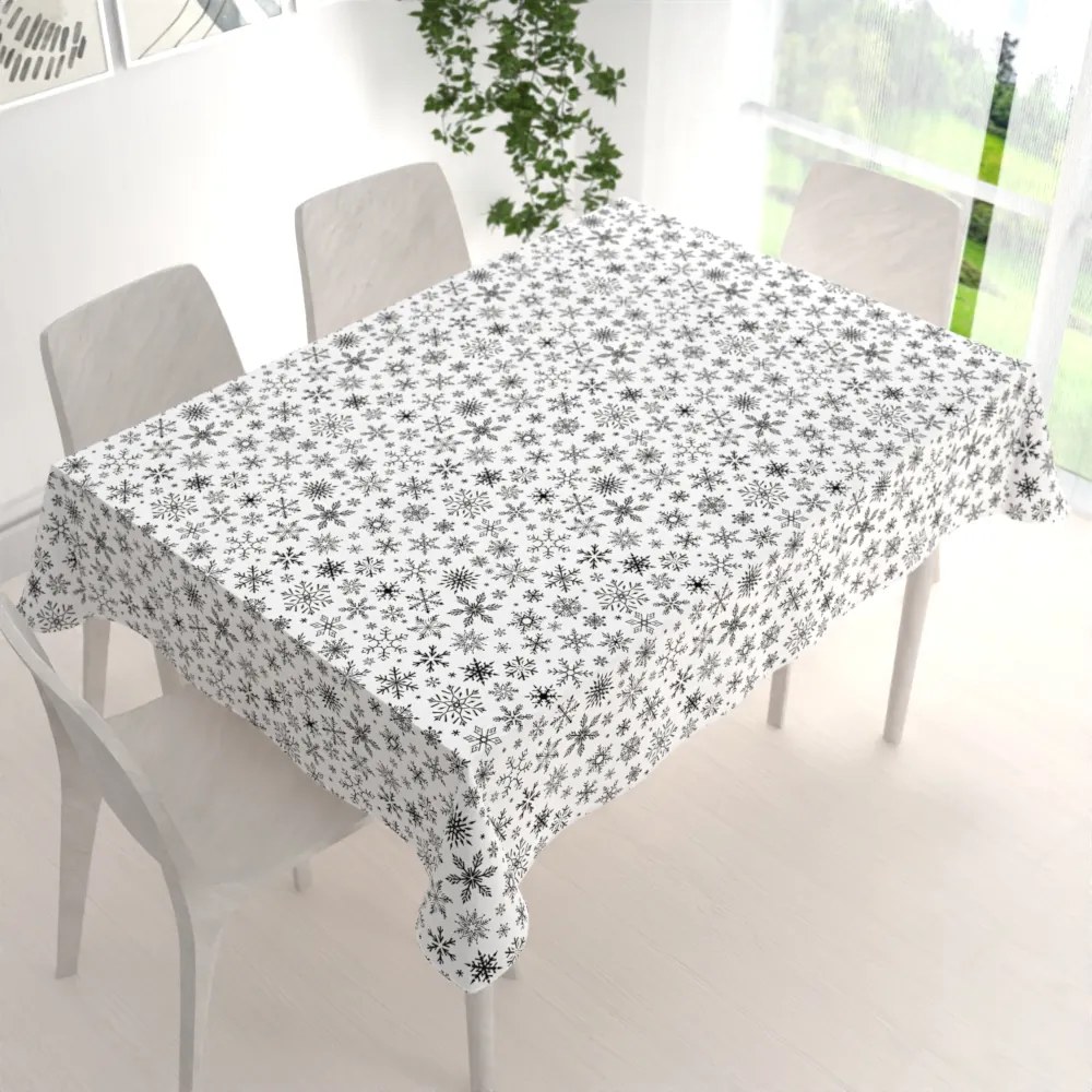 Biante Vianočný bavlnený obdĺžnikový obrus Sandra SA-403 Čierne vločky na bielom 100x160 cm