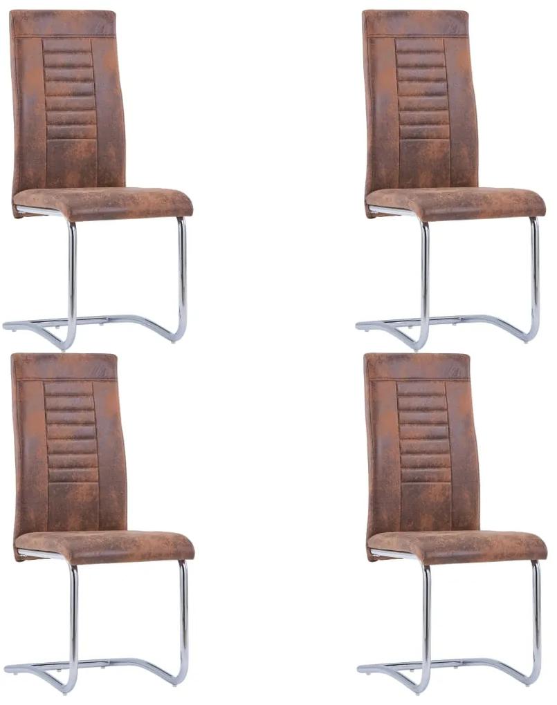 Jedálenské stoličky, perová kostra 4 ks, hnedé, umelý semiš