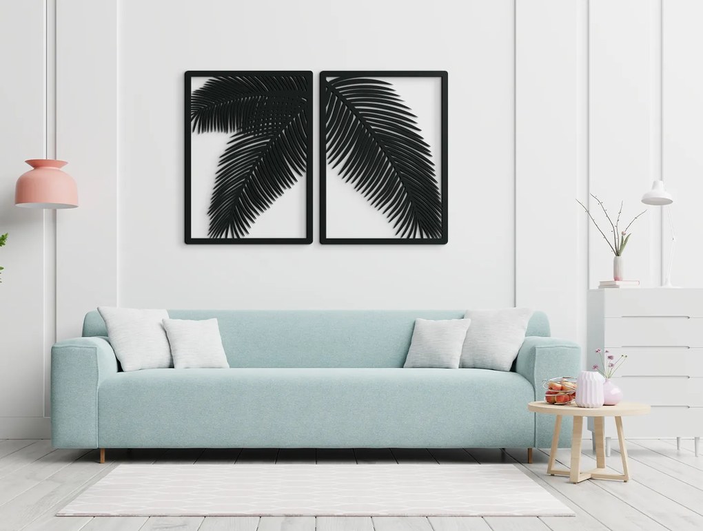 drevko Dvojdielny drevený obraz Palmové listy Rozmer obrazu: 29,5 x 44,5 cm, Farba dekorácie: Čierna