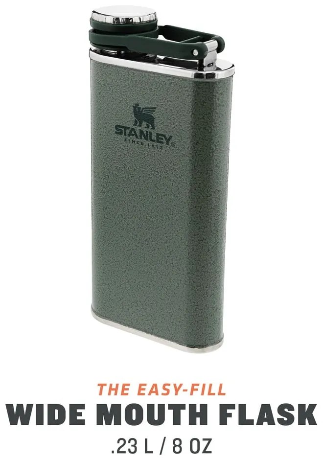 Zelená ploskačka z nehrdzavejúcej ocele 230 ml Easy-Fill Wide Mouth Flask Hammer Tone Green – Stanley