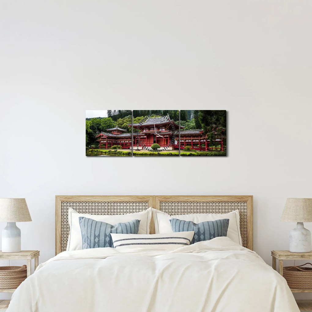 Obraz - Budhistický kláštor (s hodinami) (90x30 cm)