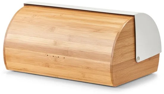 Chlebník veľký, bambusový s odklápacím vekom - biely kov
