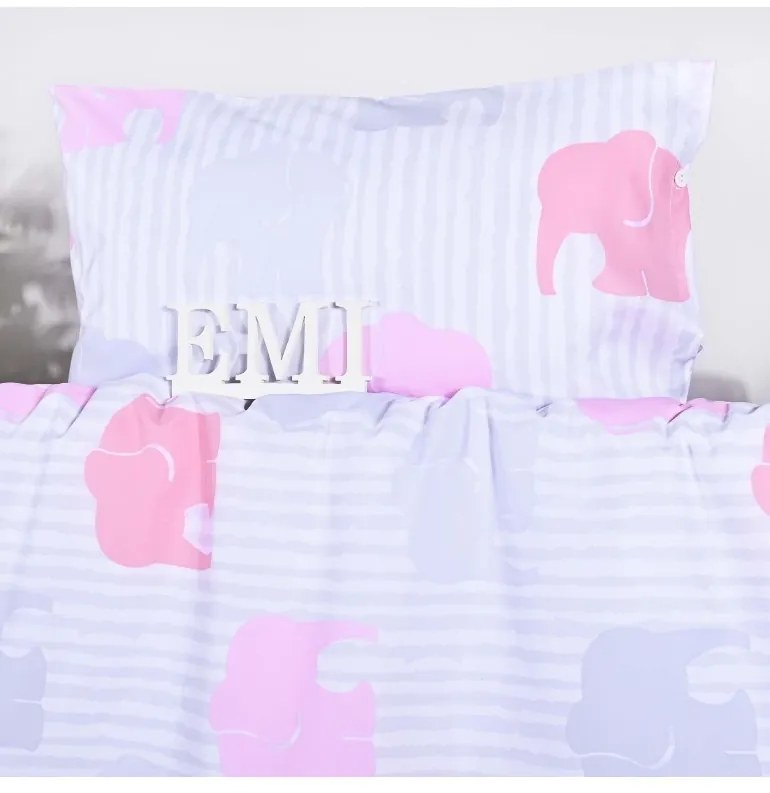 Obliečky detské sloníky ružové EMI, Štandardný set jednolôžko obsahuje 1x 140x200 + 1x 70x90